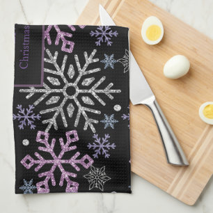 Paño De Cocina Navidades de copo de nieve Plata púrpura