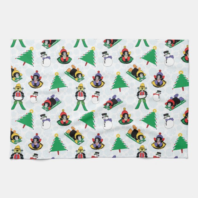 Paño De Cocina Navidades de esquí de pingüino (Horizontal)