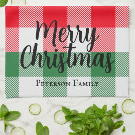 Paño De Cocina Navidades de familia blanco verde y rojo búfalo to