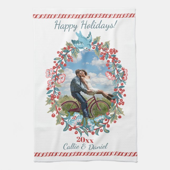 Paño De Cocina Navidades de fotografía personalizados Wreath Coup (Vertical)