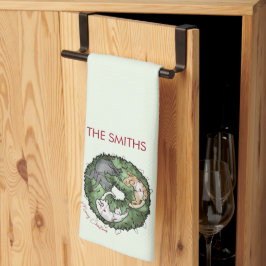 Paño De Cocina Navidades de gato color agua rojo y verde