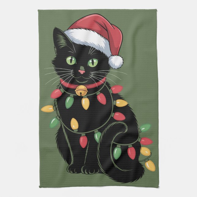 Paño De Cocina Navidades de Gato Negro Amante Gatito Gatito Gato  (Vertical)