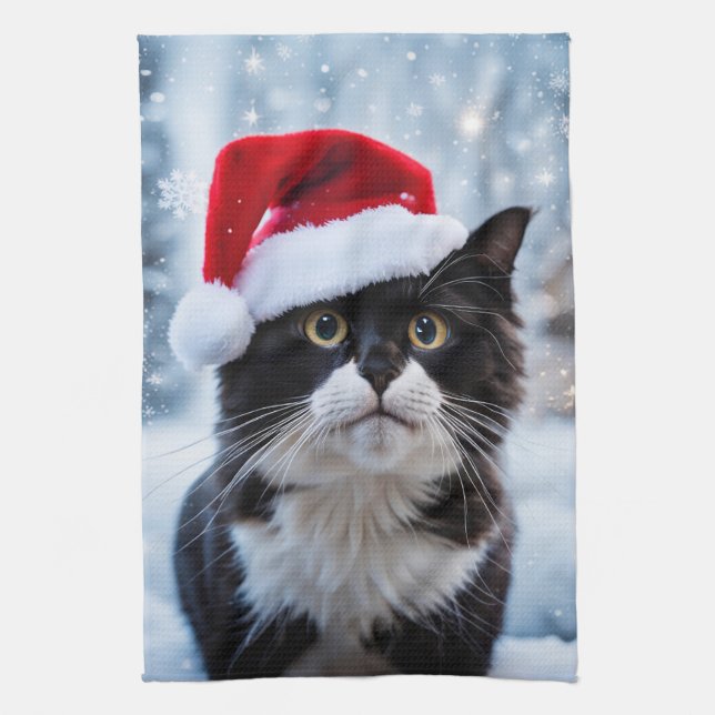 Paño De Cocina Navidades de gatos negros y blancos (Vertical)