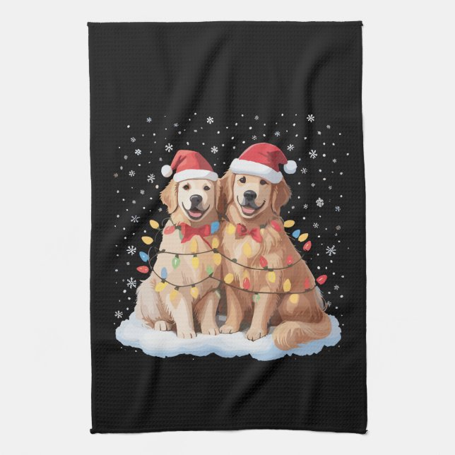Paño De Cocina Navidades de Golden Retriever Santa Hat Reindeer (Vertical)