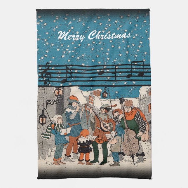 Paño De Cocina Navidades de grupo Caroleros Músicos Notas musical (Vertical)