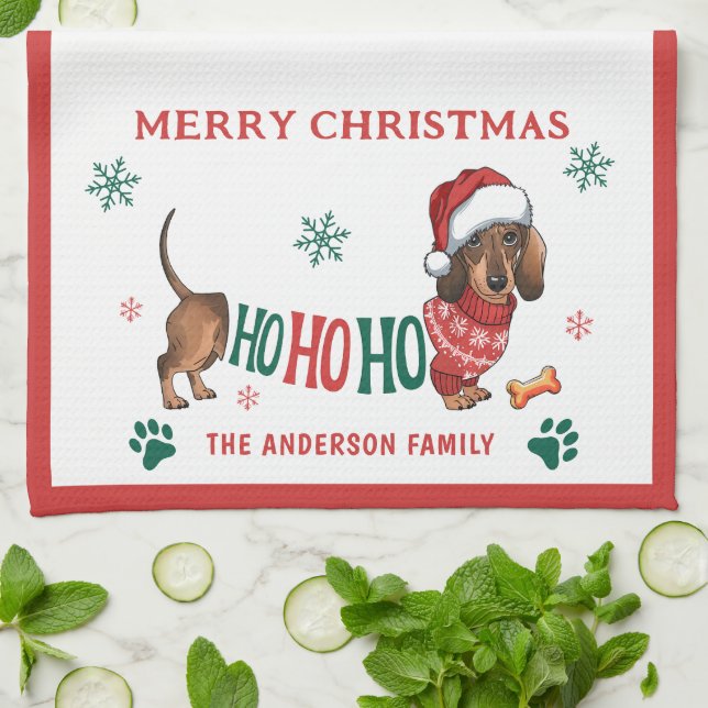 Paño De Cocina NAVIDADES de HO-HO-HO DACHSHUND (Doblado)
