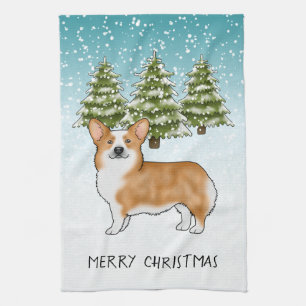 Paño De Cocina Navidades de invierno azules de Red Pembroke Welsh