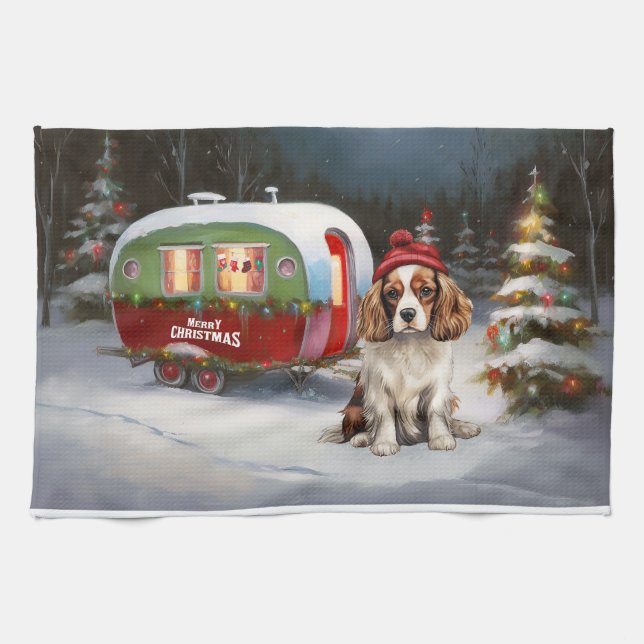 Paño De Cocina Navidades de la Caravana Cavalier King Charles Spa (Horizontal)
