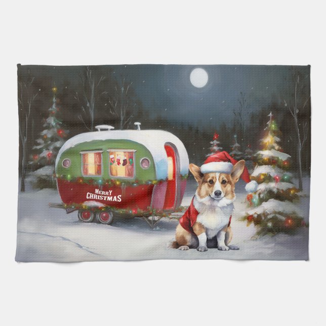 Paño De Cocina Navidades de la Caravana de Invierno Corgi Aventur (Horizontal)