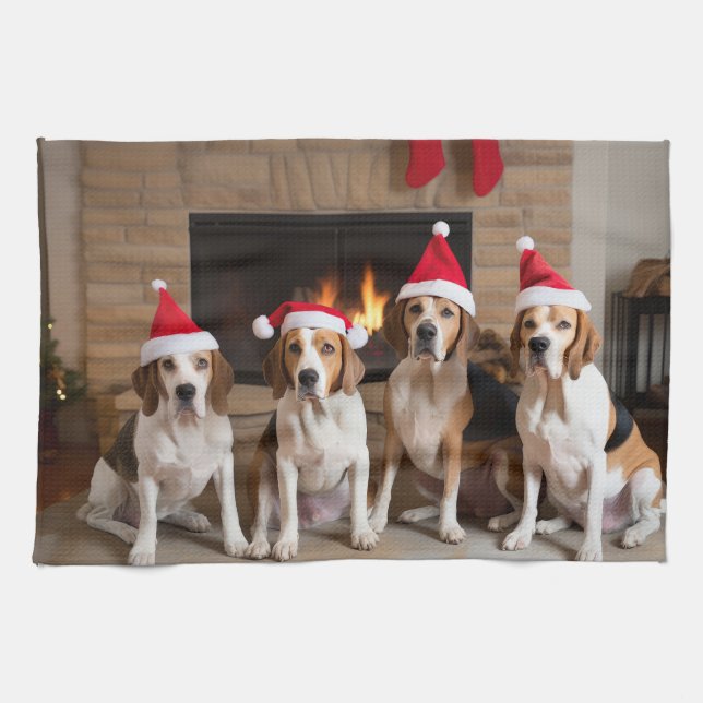 Paño De Cocina Navidades de la chimenea de Foxhound inglesa (Horizontal)