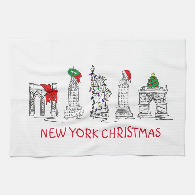 Paño De Cocina Navidades de la ciudad de Nueva York Edificios Nav (Horizontal)