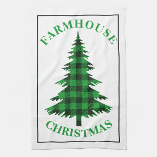 Paño De Cocina Navidades de la granja Green Buffalo Plaid Tree