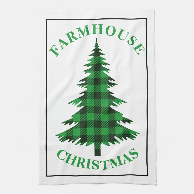 Paño De Cocina Navidades de la granja Green Buffalo Plaid Tree (Vertical)