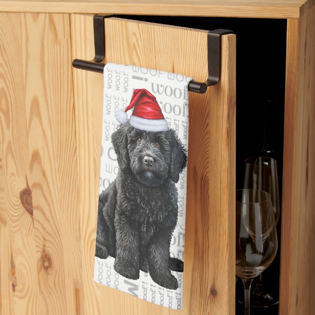 Paño De Cocina Navidades de Labradoodle Santa Dog (Pliegue de tercios)