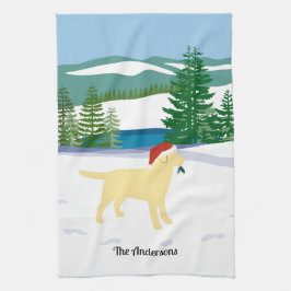 Paño De Cocina Navidades de Labrador Amarillo Evergreen Santa Hat