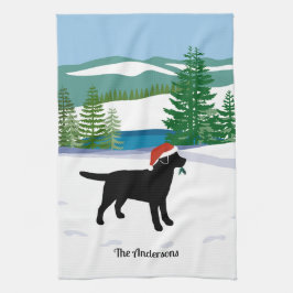 Paño De Cocina Navidades de Labrador Negro Evergreen Santa Hat