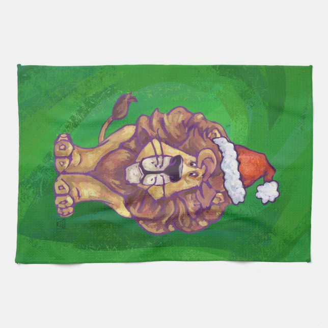 Paño De Cocina Navidades De Leones En Verde (Horizontal)