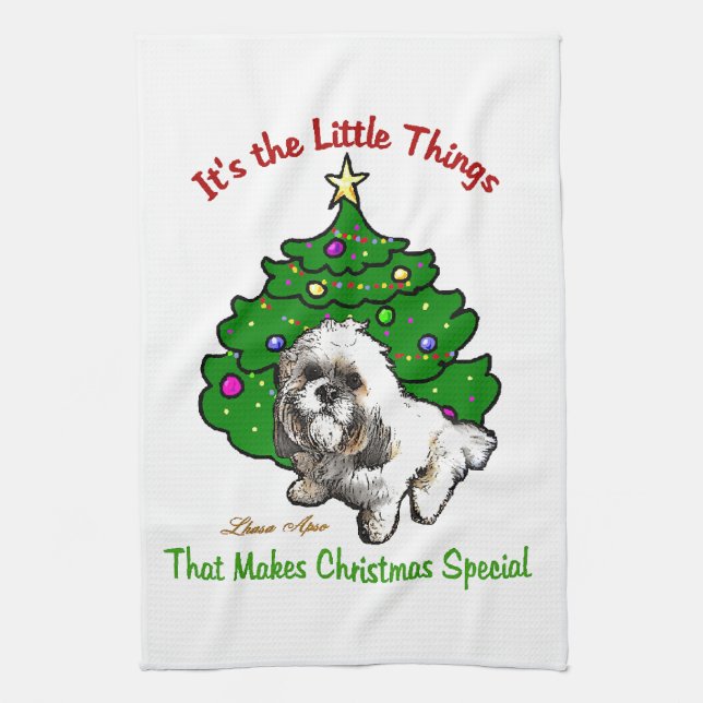Paño De Cocina Navidades de Lhasa Apso (Vertical)