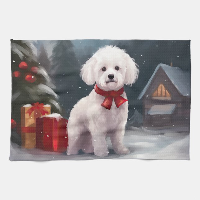 Paño De Cocina Navidades de Nieve de Bichon Frise Dog (Horizontal)