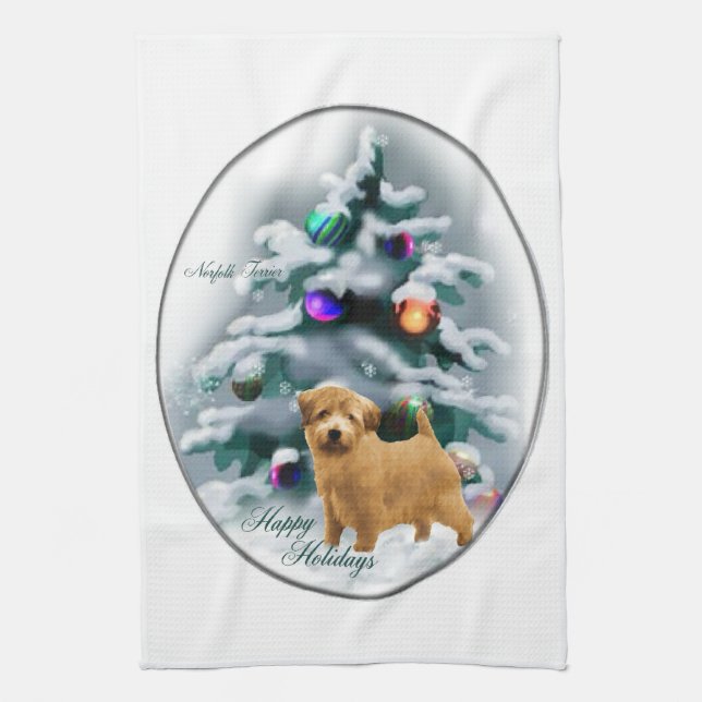 Paño De Cocina Navidades de Norfolk Terrier (Vertical)