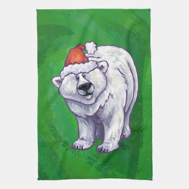 Paño De Cocina Navidades De Oso Polar En Verde (Vertical)
