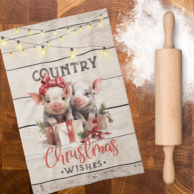 Paño De Cocina Navidades de país con dos lechones (Subido por el creador)