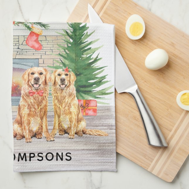 Paño De Cocina Navidades de perro de Golden Retriever (Doblado Cuarto)