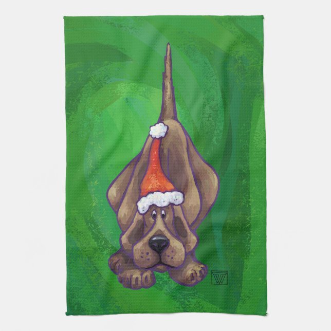 Paño De Cocina Navidades De Perro De Hound En Verde (Vertical)
