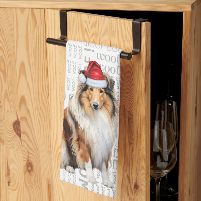 Paño De Cocina Navidades de Perros de Collie durante la festivida (Pliegue de tercios)