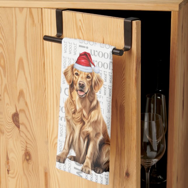 Paño De Cocina Navidades de perros recuperadores de oro de vacaci (Pliegue de tercios)