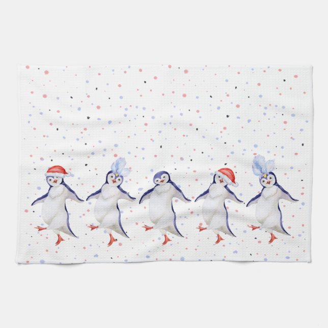Paño De Cocina Navidades de pingüinos bailarines (Horizontal)
