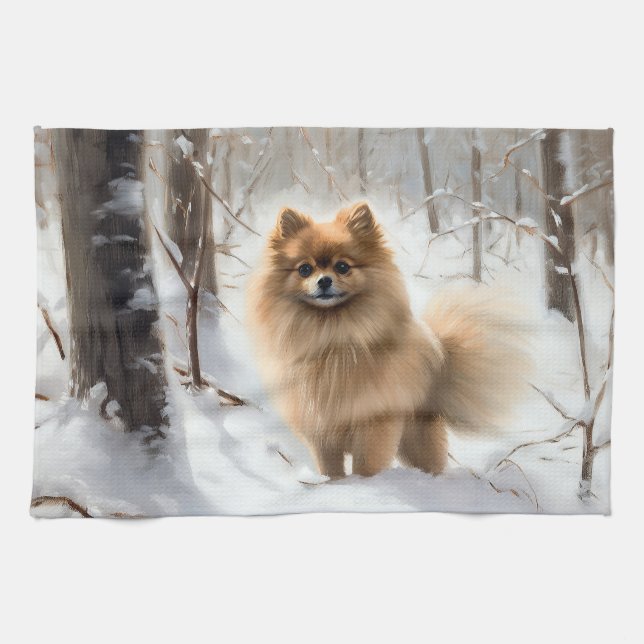 Paño De Cocina Navidades de Pomeranian Let It Snow (Horizontal)