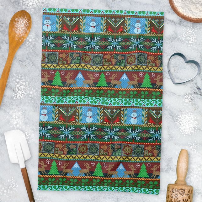 Paño De Cocina Navidades de punto Snowmen Retos Patrón invernal (Subido por el creador)