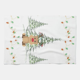 Paño De Cocina Navidades de renos alumbran árboles de invierno