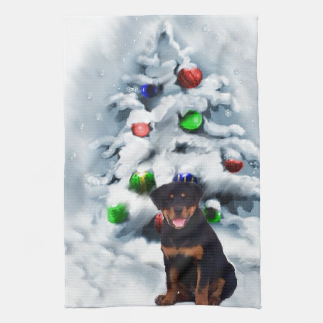 Paño De Cocina Navidades de Rottweiler (Vertical)