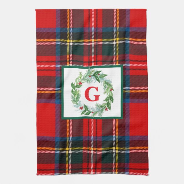 Paño De Cocina Navidades de Royal Stewart MONOGRAM Plaid Wreath (Vertical)