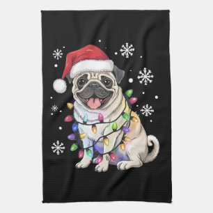 Paño De Cocina Navidades de Santa Pug alumbran a amante del perro