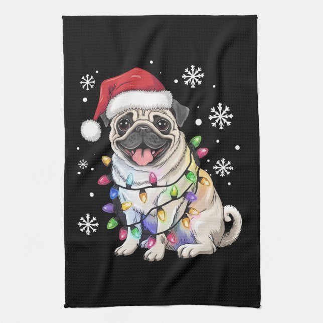 Paño De Cocina Navidades de Santa Pug alumbran a amante del perro (Vertical)