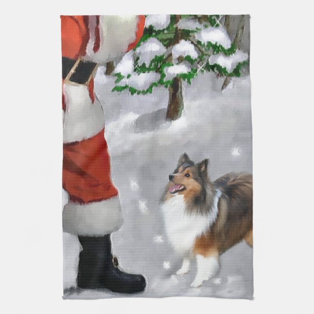 Paño De Cocina Navidades de Shetland Sheepdog Sheltie (Vertical)
