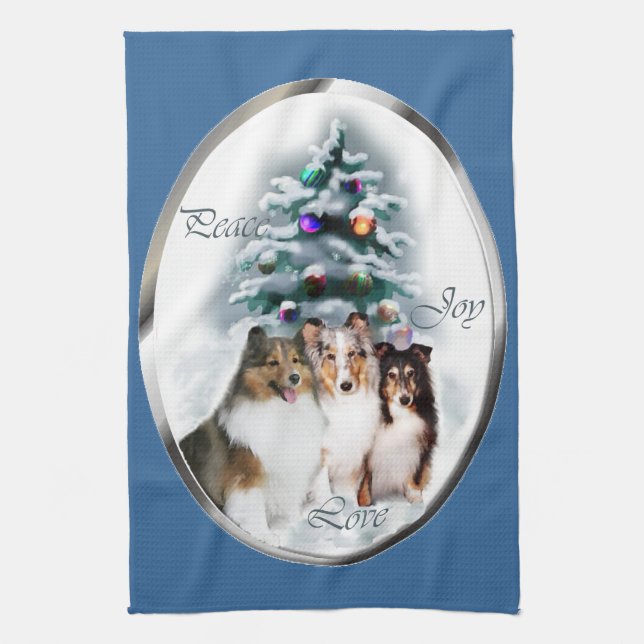Paño De Cocina Navidades de Shetland Sheepdog Sheltie (Vertical)