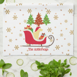 Paño De Cocina Navidades de Silhouette de Labrador Amarillo Sleig