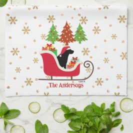 Paño De Cocina Navidades de Silhouette de Labrador Negro Sleigh