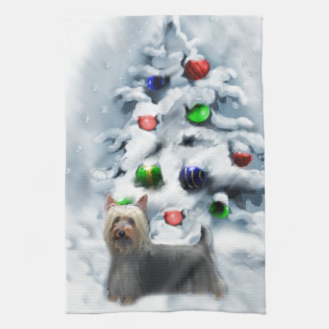 Paño De Cocina Navidades de Silky Terrier (Vertical)
