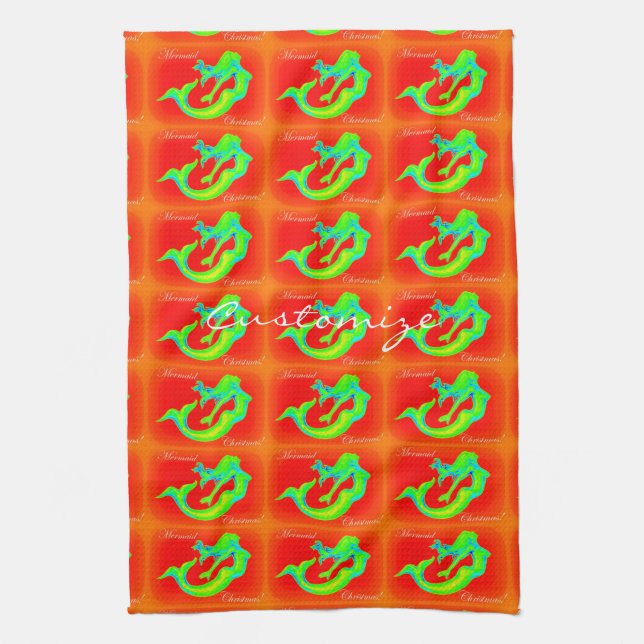 Paño De Cocina navidades de sirena alegres rojos/verdes (Vertical)