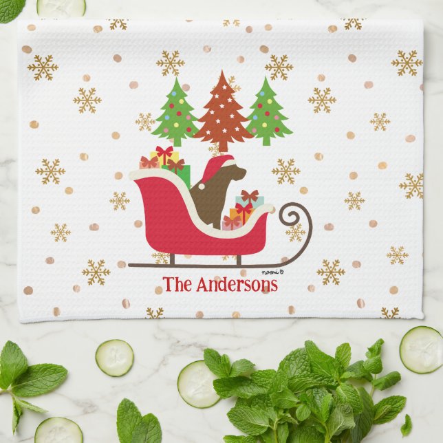 Paño De Cocina Navidades de Sleigh de Chocolate Labrador Silhouet (Doblado)