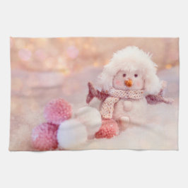 Paño De Cocina Navidades de Snowman color rosa y blanco