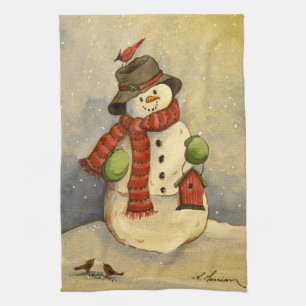 Paño De Cocina navidades de Snowman y Birdhouse 4905