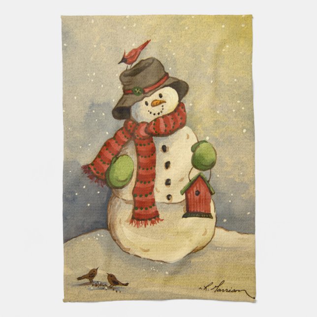 Paño De Cocina navidades de Snowman y Birdhouse 4905 (Vertical)