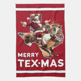 Paño De Cocina Navidades de Texas con un rodeo de renos en Santa 