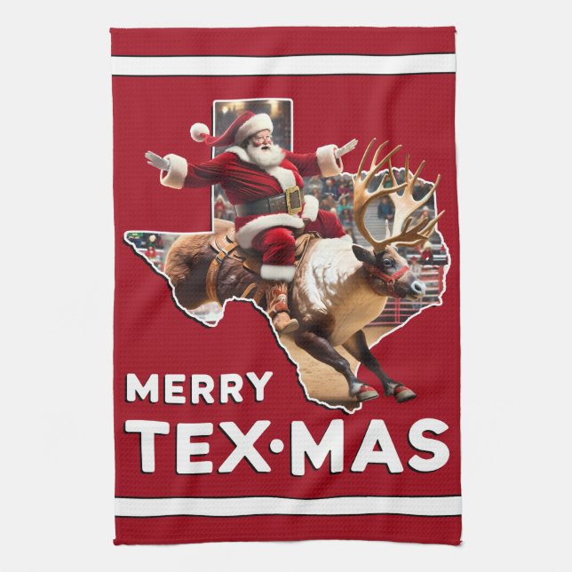Paño De Cocina Navidades de Texas con un rodeo de renos en Santa  (Vertical)